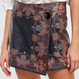 Faux Leather Floral Placement Print Skort
