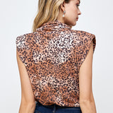 Leopard Shoulder Pad Turtle Neck Top