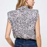 Leopard Shoulder Pad Turtle Neck Top