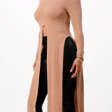 Front Tie Maxi Knit Long Sleeve Top