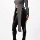 Front Tie Maxi Knit Long Sleeve Top