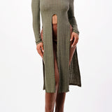 Front Tie Maxi Knit Long Sleeve Top