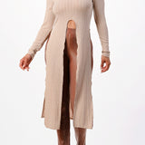 Front Tie Maxi Knit Long Sleeve Top