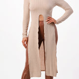 Front Tie Maxi Knit Long Sleeve Top