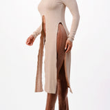 Front Tie Maxi Knit Long Sleeve Top