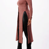 Front Tie Maxi Knit Long Sleeve Top