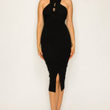 Keyhole Front Knit Bodycon Midi Dress