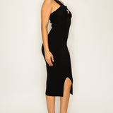 Keyhole Front Knit Bodycon Midi Dress