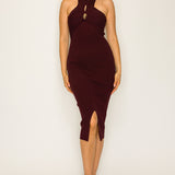 Keyhole Front Knit Bodycon Midi Dress