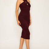 Keyhole Front Knit Bodycon Midi Dress
