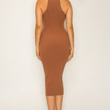 Keyhole Front Knit Bodycon Midi Dress