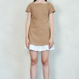 Corduroy Mini Dress with Pleated Ruffle Hem