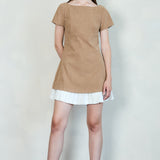 Corduroy Mini Dress with Pleated Ruffle Hem