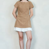 Corduroy Mini Dress with Pleated Ruffle Hem