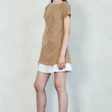 Corduroy Mini Dress with Pleated Ruffle Hem