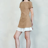 Corduroy Mini Dress with Pleated Ruffle Hem