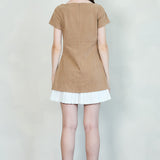 Corduroy Mini Dress with Pleated Ruffle Hem