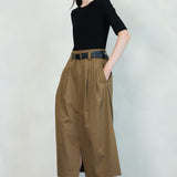 Two-Tone Knit Midi Dress with Belt
