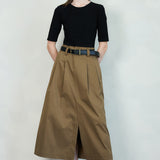 Two-Tone Knit Midi Dress with Belt