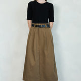 Two-Tone Knit Midi Dress with Belt