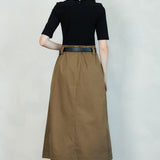Two-Tone Knit Midi Dress with Belt