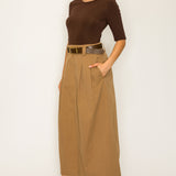Two-Tone Knit Midi Dress with Belt