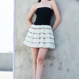Ribbed Strapless Top & Layered Ruffle Mini Dress