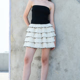 Ribbed Strapless Top & Layered Ruffle Mini Dress