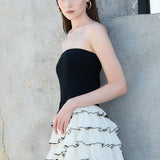 Ribbed Strapless Top & Layered Ruffle Mini Dress