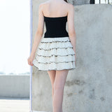 Ribbed Strapless Top & Layered Ruffle Mini Dress