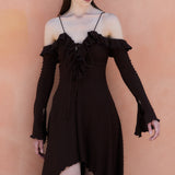Romantic Ruffled Lace-Up Midi Dress