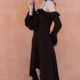 Romantic Ruffled Lace-Up Midi Dress