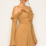 Romantic Ruffled Lace-Up Midi Dress