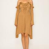 Romantic Ruffled Lace-Up Midi Dress