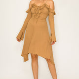 Romantic Ruffled Lace-Up Midi Dress