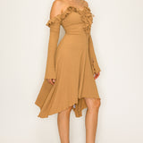 Romantic Ruffled Lace-Up Midi Dress