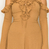 Romantic Ruffled Lace-Up Midi Dress