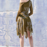 Draped Asymmetric Floral Print One-Shoulder Dress