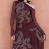 Draped Asymmetric Floral Print One-Shoulder Dress