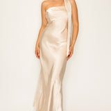 Off-shoulder Neck Tie Midi Satin Dress