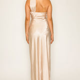 Off-shoulder Neck Tie Midi Satin Dress