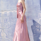 Off-shoulder Neck Tie Midi Satin Dress