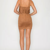 Fringe Detail Suede Mini Dress