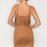 Fringe Detail Suede Mini Dress