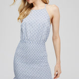 Halter Neck Open Back Ruched Bodycon Frill Dress