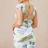 Mesh Open Back Drawstring Dress