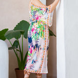 Scarf Print Cold Shoulder Dress