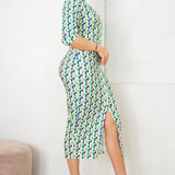 Button Down Half Sleeve Midi Dress