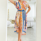 shoulder shirring button down midi dress