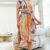 Ruched Shoulder Button Down Midi Dress